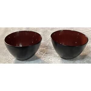 Set of 2 Gibson Designs Soho Lounge Round Black Burgundy Soup Cereal Bowls